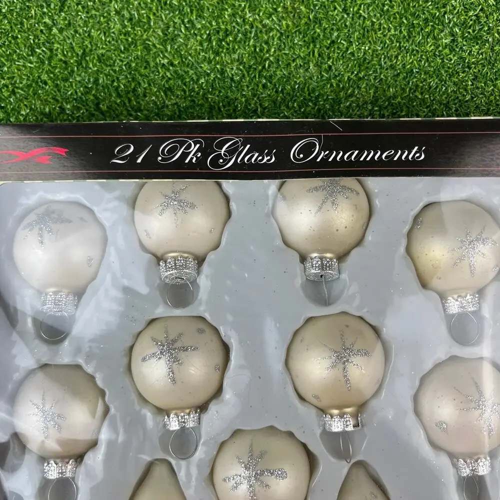 Vintage 21 Pk Gold Silver Various Shape Glass Christmas Ornaments